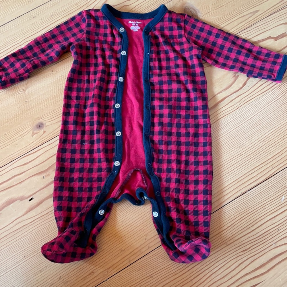 Ralph Lauren plaid button onesie 3 months